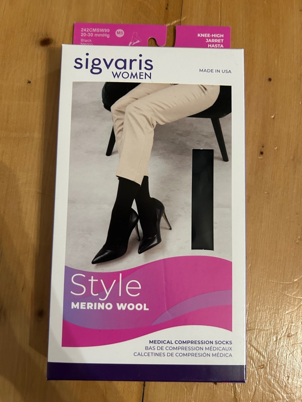 Sigvaris Women Black Merino Wool Medical Knee-High Socks
